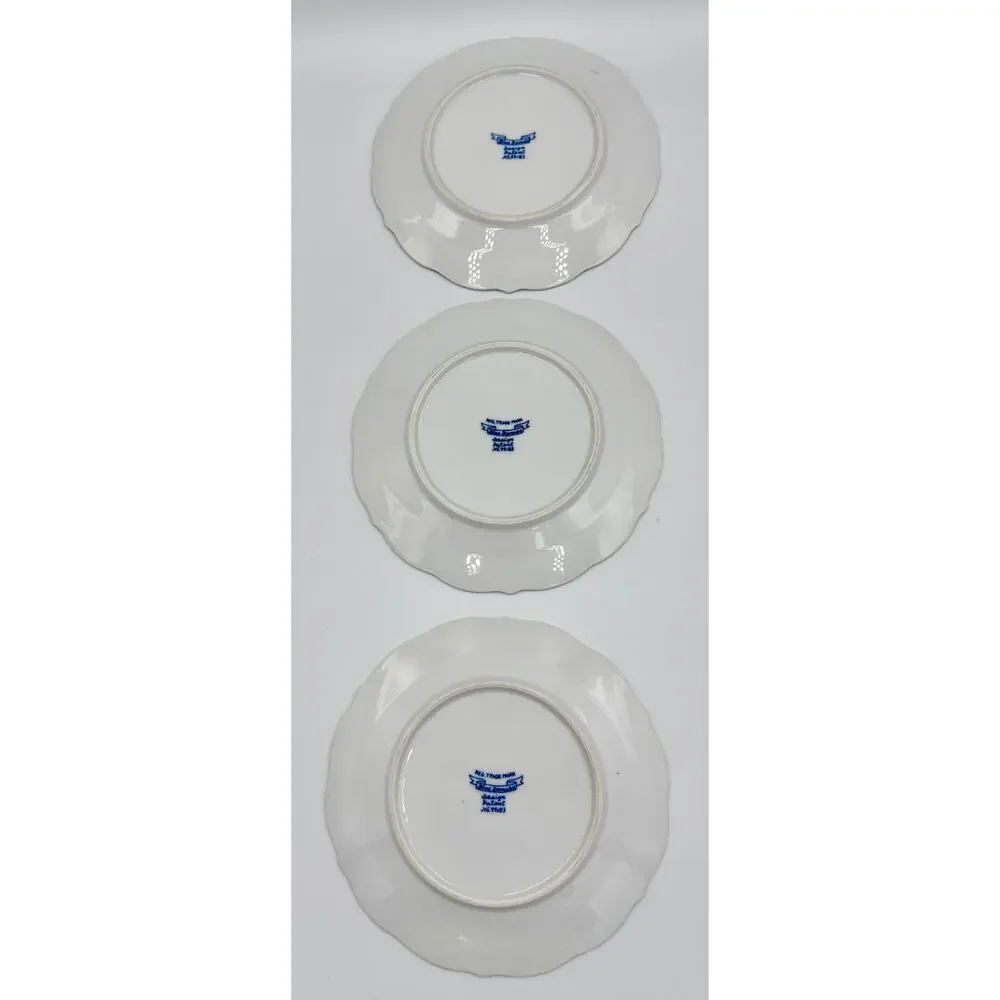 Danube 1950's Blue Onion Blue & White 3pc Dessert Plate Set Ribbon Hallmark Logo